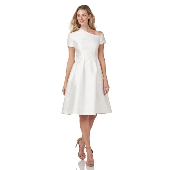 Kay Unger Dresses & Skirts - New Kay Unger Bianca Textured Jacquard Cocktail Dress Asymmetrical Neckline